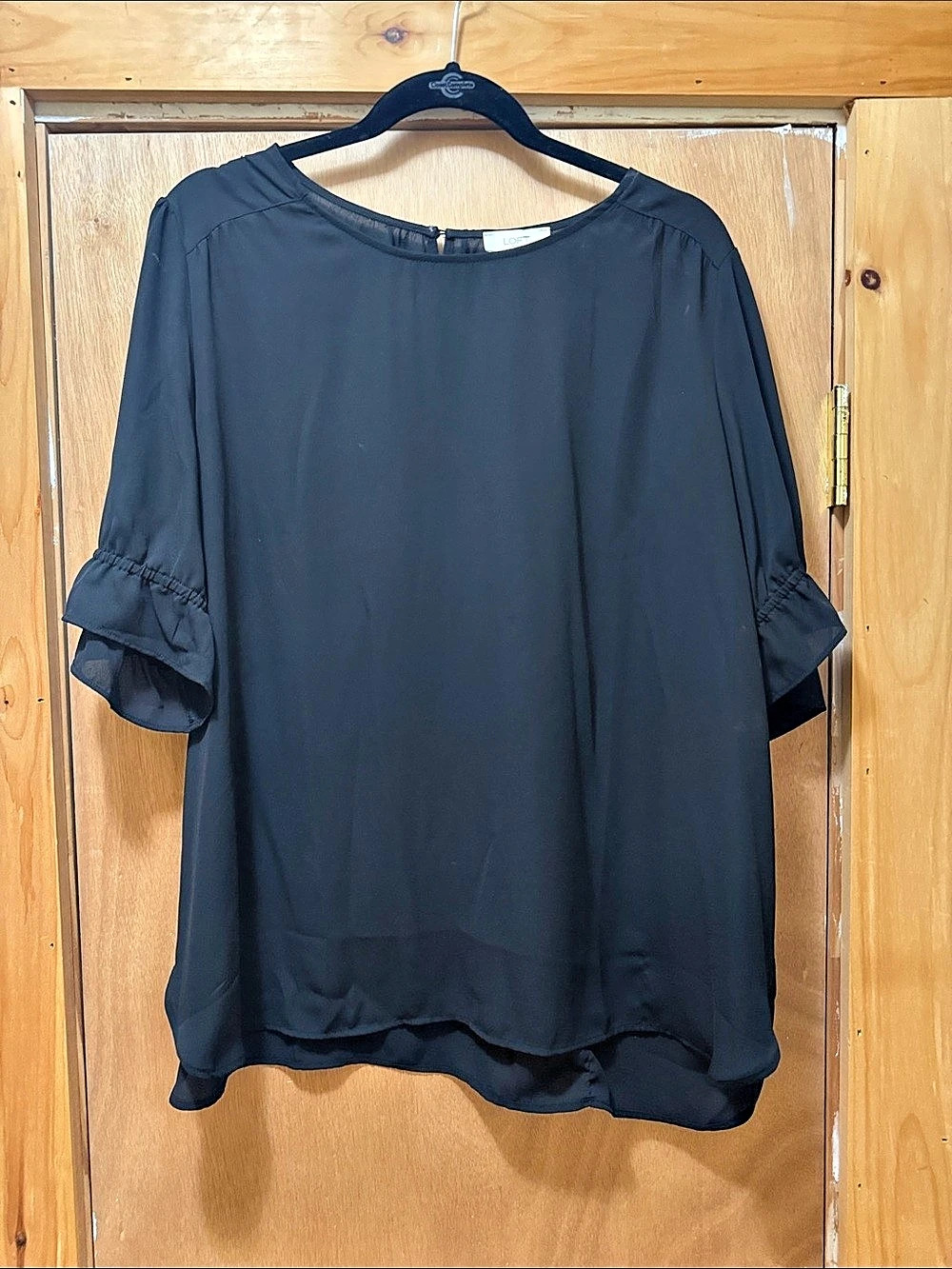 LOFT Black Ruffle Sleeve Blouse